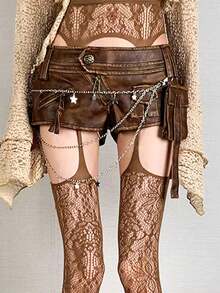 1 Pair Women's Spring/Summer Thin Sexy Hollow Out Fishnet Tights, Versatile Party Pantyhose - Brown - View 3