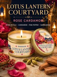 EVODUCK 1pc Rose & Cardamom Scented Candle In Gold Tin Can, Lotus Lamp Design, Diwali/Home Fragrance Aromatherapy Candle, Suitable For Puja Room Decor, Rangoli Table Centerpiece, Housewarming Gift For Women Family And Friends - Diwali Candles - View 6