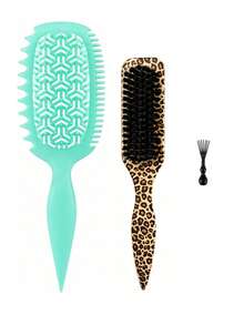 3PCS Hair Styling Brush Set, Curly Hair Detangling Brush, Wide Tooth Comb, Sectioning Tail Comb & Edge Brush Kit For Daily Hair Care, Wavy Curl Styling - Multi-color 3PC - View 14