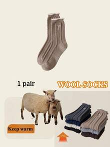 1/2pairs Of Bowknot Embroidery Pattern Wool Socks Autumn And Winter Thickened Medium Tube Socks, Fried Dough Twists Pattern Women's Socks - Multicolor - View 21