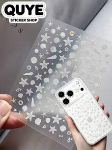 1 Set Decor Stickers With Tweezer, Stickers Aesthetic, Stickers, White Shell Starfish Marine Motif, Clear Ocean‑Themed Ornamental Graphics, For Camera, Phone Case, Water Tumbler, Gift Card, Cosmetic Storage Box - Seashell Stickers - View 4