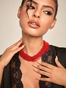 Altistry Handmade Beaded Necklace, Bohemian Style Multilayer Beaded Necklace, Popular In Europe And America - Red - View 4