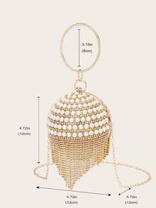 Mini Rhinestone Tassel Sphere Handbag Evening Clutch - Gold - View 10