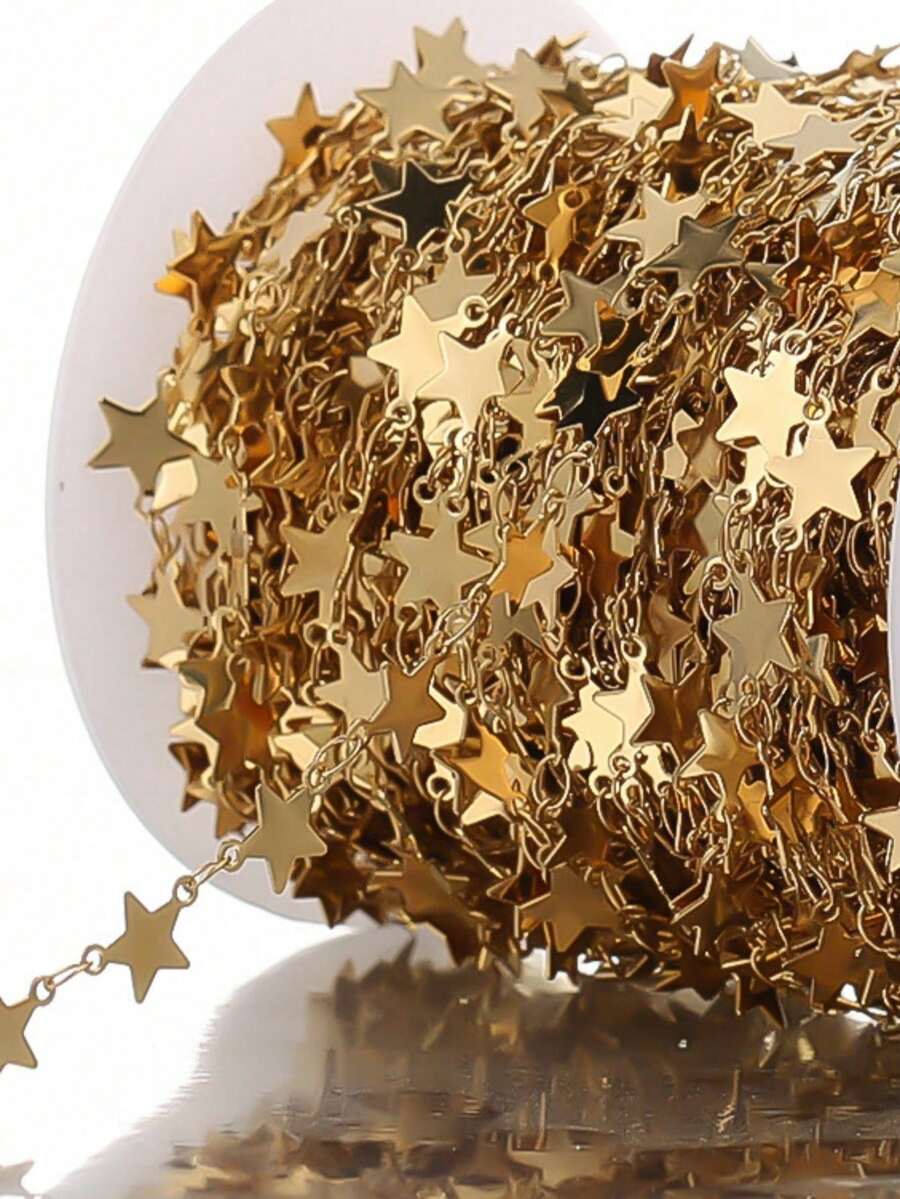 1米不鏽鋼星形五角星裝飾鏈，適用於DIY項鍊、手鍊及珠寶配件