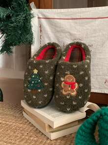 XIXITIAO Cute Christmas Doll Winter Closed‑Toe Home Slippers, Soft Sole Cozy Warm Indoor House Slippers - Green - View 2