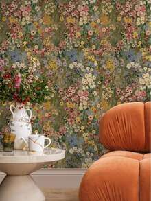 Floral Pattern Self-Adhesive Wallpaper, Bohemian Style Wallpaper, Removable Waterproof Green Petal Design, Suitable For Bedroom, Bathroom, Home Wall - Multicolor - View 2