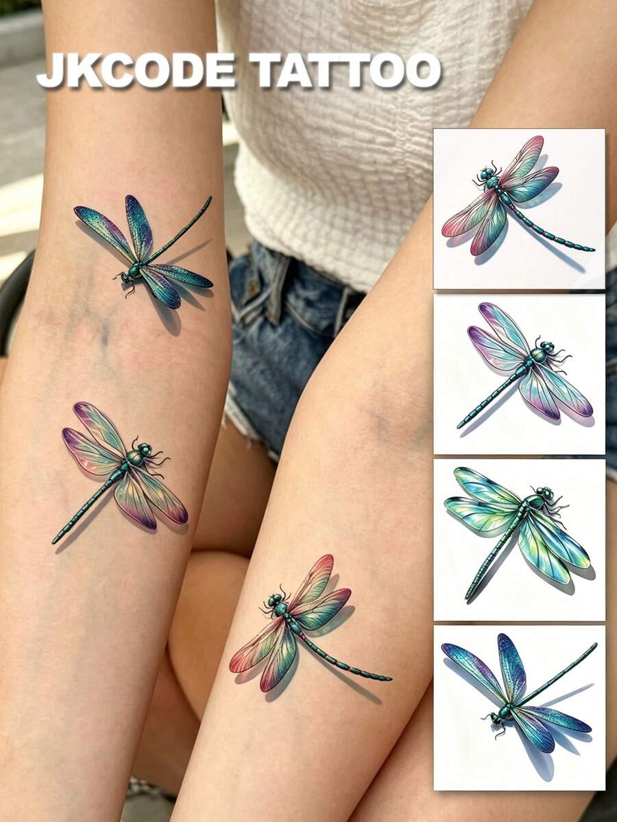 JKCODE TATTOO 4 Buah Tato Temporer Capung Biru 3D Realistis, Stiker Tato Mini Bergaya, Tato Keren, Tato Tahan Air untuk Wanita, Sederhana, Stiker Tato Cetak Berwarna, Stiker yang Dapat Dicuci untuk Pesta, Bertahan 3-5 Hari - MultiWarna - View 1