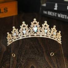 1pc Fashionable Crystal Bridal Crown, Baroque Luxurious Rhinestone Tiara, For Wedding And Party Bridal Dress, Headband, Valentine's Day. - Silver - View 5