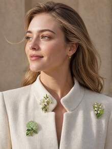 3pcs Fresh Light Green Floral Brooch Set, Lily Hydrangea Lily Of The Valley Design, Versatile Lapel Accessory For Coat Scarf Backpack, Daily Date Gift Item - A - View 8