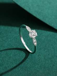 Cincin Pernikahan Romantis Modian Perak Sterling Asli 925 Zirkonia Bulat Cincin Jari Klasik untuk Wanita Hadiah Perhiasan Mewah untuk Pertunangan - Perak - View 7