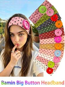 Cute Polka Dot Decorative Button Headband, Non-Slip Elastic Hairband, Y2K Style Women's Daily Hair Accessory, Suitable For Daily, Makeup, Street Style, 1pc - Multicolor - View 4