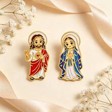 2pcs Virgin Mary & Jesus Brooch And Corsage Badge, Headscarf Pin, Cool Backpack Decoration, Gift For Friends - Multicolor - View 1