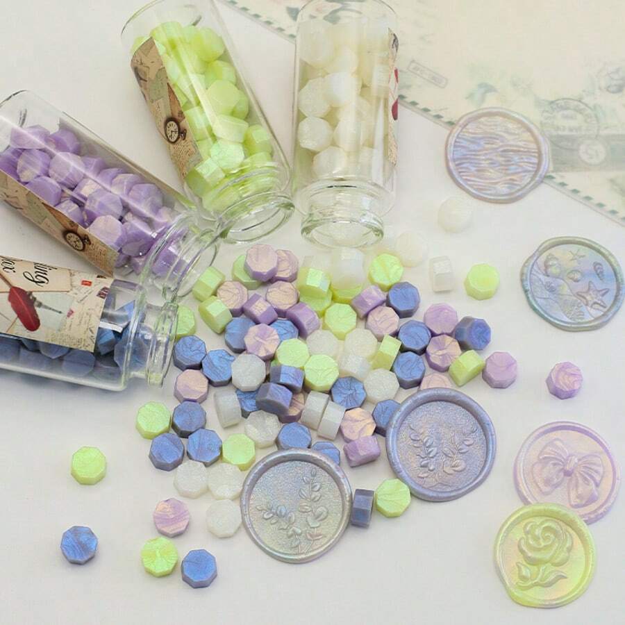 Octagonal Aurora Series Sealing Wax Beads, Approx. 55 Beads/Bottle, Wax Seal Beads For Letters/Envelopes/Wedding Invitations/Gift Packaging/DIY Crafts - 5 Capsules Per Bottle - View 1