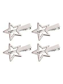 2pcs Women's Star Metal Bangs Clips, Casual Short Hair Hair Clips, Date Side Clips, Five-Point Star Pair Clips, Simple Versatile Star Hair Clips For Women Side Bangs Clip - Silver - View 8