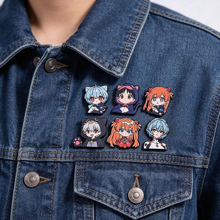 Bộ ghim cài ve áo tráng men nhân vật Anime EVA Q, huy hiệu cài áo hoạt hình dễ thương trang trí ba lô và quần áo, quà tặng cho fan