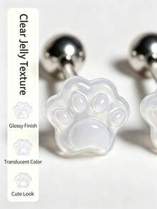 Multi-Color Cute Cat Paw Stainless Steel Tongue Stud Resin Piercing Jewelry Unisex - Multicolor - View 2