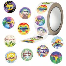 500pcs/Roll Cartoon English Motivational Self-Adhesive Sticker Roll, Reward Stickers For Teachers Learning Supplies, PVC Decal Sticker,School Supplies,Back To School - Black - View 5