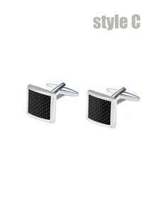 1/4 Pair Men's Classic Tone Cufflinks, Silver Black Striped Round/Square/Rectangular Cufflinks, Shirt Suit Cufflinks For Men - Silver Black - View 10