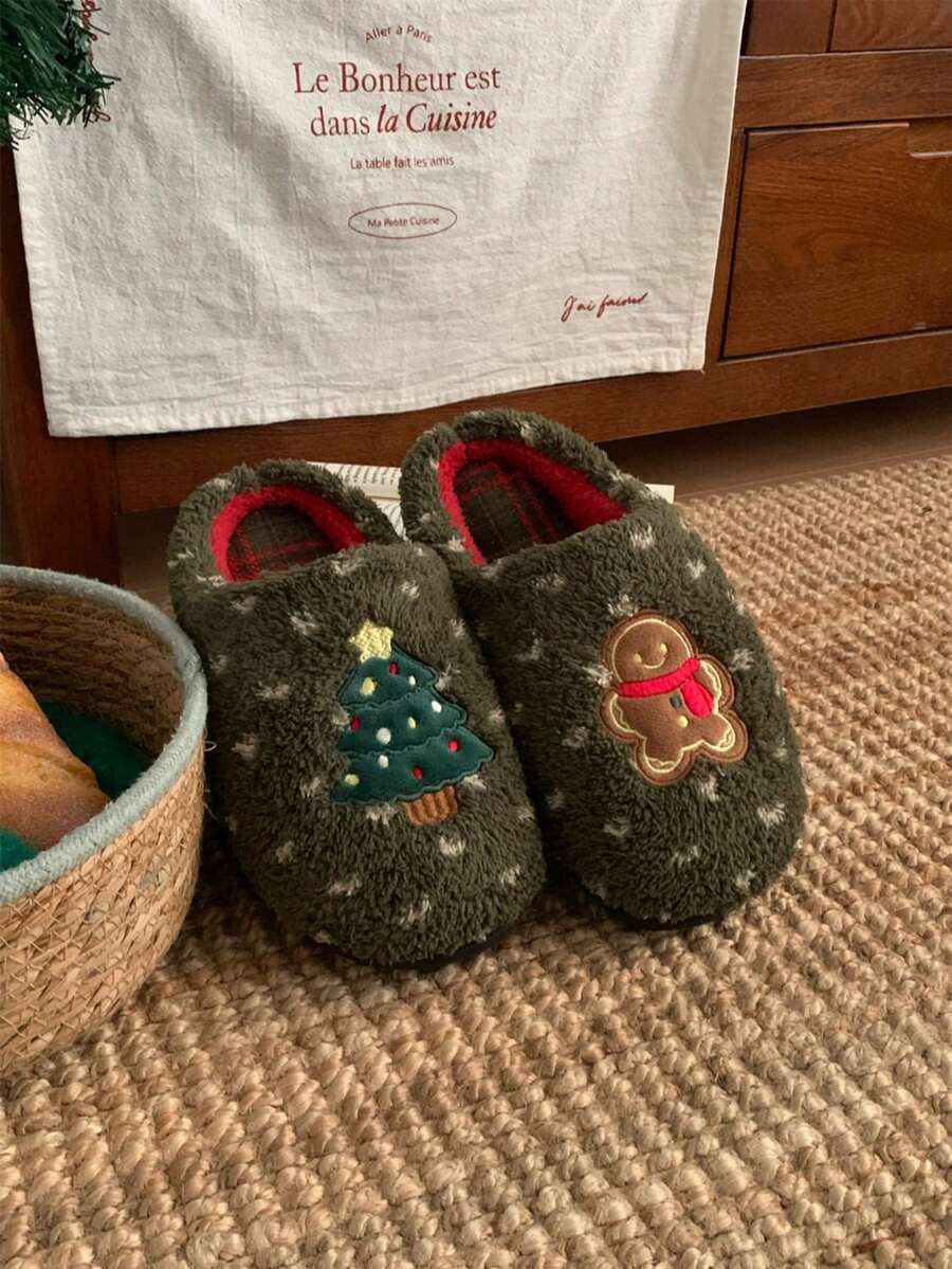 XIXITIAO Cute Christmas Doll Winter Closed‑Toe Home Slippers, Soft Sole Cozy Warm Indoor House Slippers - Green - View 1