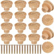 2pcs Rattan Woven Cabinet Door Handles, Natural Wood Style Baby Wardrobe Drawer Round Knobs - Multicolor - View 5