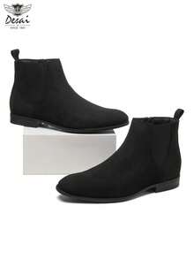 DESAI Sepatu Bot Chelsea Pria Terbaru dengan Resleting Samping, Suede Premium, Berbagai Warna, Gaya Formal Bisnis Inggris, Sepatu Bot Kulit Pendek Musim Gugur/Dingin, Serbaguna untuk Perjalanan Bisnis - Hitam - View 2