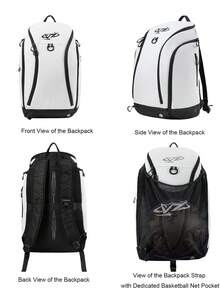 veidoorn 1 Pc Large-Capacity Sports Backpack ,Casual Multifunctional Backpack For Travel And School, Featuring A Built-In Basketball Net, For Daily Outings, Outdoor Activities, Workouts, Badminton, Basketball, Tennis - White - View 10