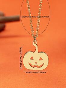 1 Pc Fall Season Halloween Pumpkin Pendant Necklace For Women - Gold - View 3