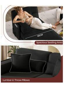 Boneless Sofa Bed - Black - 2-seater With 1 Ottoman - View 8
