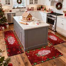 1/2/3pcs Christmas Theme Kitchen Rug, Flannel Kitchen Rug Comfortable Soft Absorbent Non-Slip Machine Washable With Non-Slip Backing Multi-Functional Home Floor Mat Suitable For Entrance Living Room Bedroom Kitchen Dining Room Bathroom Laundry Room Patio Hallway Christmas Holiday Decoration Home Decor - Multicolor - View 6