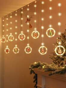 Christmas LED Curtain Lights Set - Santa Claus, Reindeer, Snowman, Christmas Tree Design, Wish Ball String Lights, USB Powered Holiday Decor For Home, Bedroom, Party Decoration - One Size - View 6