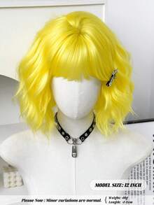 12 Inch Yellow Short Bob Curly Wigs For Women Soft Silky Heat-Resistant Synthetic Fiber Wigs For Daily Or School, Use, Perfect For Holidays Music Festivals Celebrations, Sakura Celebration,Graduation Gift & Gift For Friend' S Wig Accessory - Multicolor - View 5