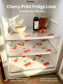 4pcs Strawberry Print Refrigerator Shelf Liner, Non‑Slip Washable Drawer Protector Mat, Cuttable Waterproof Anti‑Oil Kitchen Cabinet Pad, Reusable Fridge Tray Liner For Refrigerator, Cupboard, Dresser Drawer Organization - Multicolor - View 7