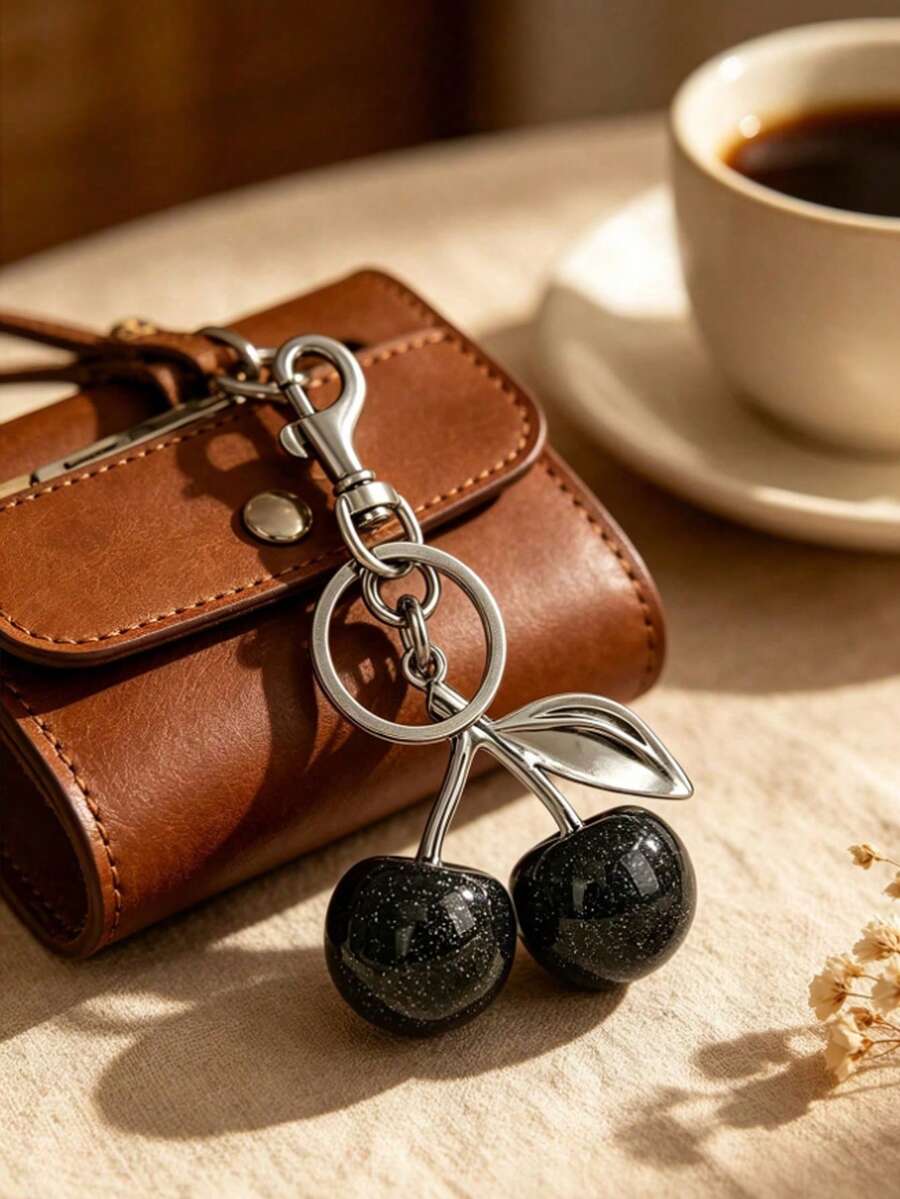 1pc/Set Cherry Shaped Bag Charm Keychain - Cherry Keychain Bag Pendant Car Cherry Ornament Keychain, Women's Christmas Valentine's Day Gift - Multicolor - View 1