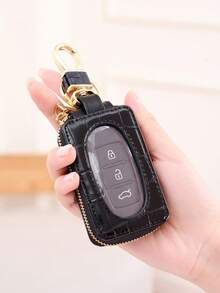 MIYIN Fashionable Visible Key Cover, Minimalist Solid Color Crocodile Texture Keychain, Unisex, Mini Portable Scratch-Resistant Car Key Pouch - Universal Car Key Ring, PU Zipper Key Ring Wallet, Men's Birthday Gift, Gift For Husband, Women's Gift, Valentine's Day Gift, Key Storage Bag, Mini Wallet - Multicolor - View 3