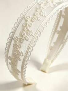1pc French Style White Floral Embroidered Lace Headband Hair Hoop Vintage Style Hair Accessory Elegant Women's Hair Accessory Autumn Fashion Accessory Wedding Accessory Daily Commute Fashion Accessory - Beige - View 2