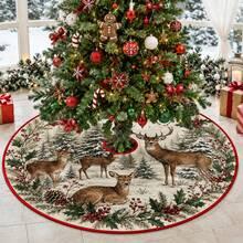 1pc Reindeer Pattern Christmas Tree Skirt, Elegant Color Holiday Decor, 5 Sizes, Unisex Holiday Gift, Suitable For Home And Party Christmas Home Decoration - Moose - View 7
