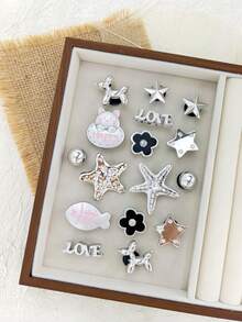 16pcs Silver Small Fish & Five-Pointed Star DIY Shoe Decor, Casual Animal ABS Plastic (ABS Resin) Flower For Home, Spring, Summer, Autumn - Silver - View 5