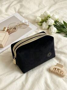 Shiseido Black Velvet Makeup Bag, Gold Zipper Trim, Portable And Durable, Travel-Friendly Cosmetic Storage Bag, Suitable For Personal Use And Gift Giving, SHISEIDO‑GIFT‑15 - Teal Blue - View 3