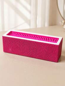 Two-Tone, Multicolored Rhinestone Finish-Rectangular Makeup Brush Organizer-Cosmetics Storage Box With Adjustable Compartments For Makeup And Nail Care Tools-Ideal For Placement On A Bedroom Vanity Or Similar Settings - Multicolor - View 10
