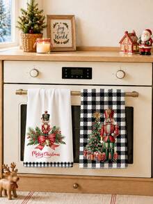 2pcs Christmas Nutcracker Soldier Christmas Tree Gift Pattern Kitchen Towels, Soft Polyester Dish Cloths, Suitable For Kitchen Decor, Kitchen Cleaning, Holiday Party Decoration, Kitchen Bathroom Supplies Home Essentials, Home Decor, Housewarming Gift - Multicolor - View 7