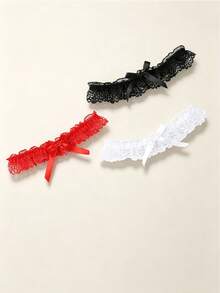 Lace Trim Princess Style Thigh Garter, Stocking Holder Accessory, Neck Collar Leg Sleeve, Bridal Wedding Dress Stocking Sleeve - Black - View 1