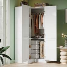VOWNER 70.9" Tall Corner Armoire Wardrobe Closet, Modern Wardrobe With Hanging Rod & Crystal Handle, 5 Shelves & Cabinet, Smart Partition Storage Design, Large Storage Wardrobe For Bedroom, White - White - View 9