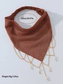 1件原創花卉圖案女款刺繡捲邊珠鏈裝飾頭巾髮帶，適合日常與度假使用 - 咖色 - 查看 4