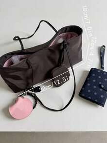 Nylon Underarm Tote Bag, Large Capacity Commuter Shoulder Bag, Comes With Small Makeup Bag, Lightweight Daily Handbag (Pendant Not Included) - Coffee - View 8