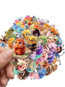 50Pcs Fuzzy Reading Bug Decorative Stickers, Plush‑Style Insect Book Lover Waterproof Stickers For Laptop, Water Bottle, Journal, Scrapbook - Multicolor - View 3