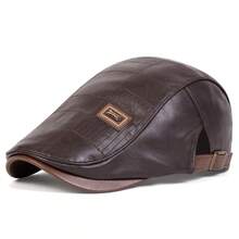 1pc Men's PU Leather Adjustable Beret Hat, Outdoor Casual Cap For Spring/Autumn Travel, Beach And Party - Multicolor - View 4
