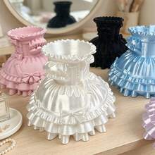 1pc 3D Lolita Princess Dress Makeup Brush Holder, Ruffle Bow Hem Makeup Brush Storage Cup, Cute Aesthetic Desktop Vanity Organizer, Multi-Color Room Decor Gift For Girls - Multicolor - View 5
