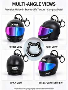 2pcs/Set - Cool Motorcycle Helmet Keychain Pendant With Spare Cat Ear Key Ring Clip, Gradient Lens Helmet Key Chain Motorcycle Bag Charm Bag Accessory, Wallet Charm, Mini Motorcycle Helmet Key Chain Bag Charm, Flip Cover Motorcycle Helmet Rider Keychain Key Ring, Unisex Rider Backpack Car Accessory - Multicolor - View 7