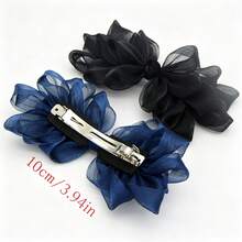 1pc Fashion Elegant Gray Solid Color Mesh Phoenix Tail Hair Clip, Flower Bow Spring Clip, Women's Hair Accessory, Suitable For Party, Formal Occasions, Gift - Grey - View 11