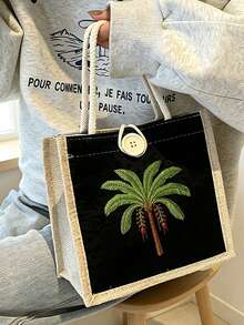 Bohemian Retro Coconut Tree Pattern Handbag, Women's Handbag,Portable Casual Storage Bag, Multifunctional Shopping Bag, Large Capacity Minimalist Decoration, Perfect Gift For Middle Eastern National Day, Halloween, Christmas,Travel Essential - Multicolor - View 5